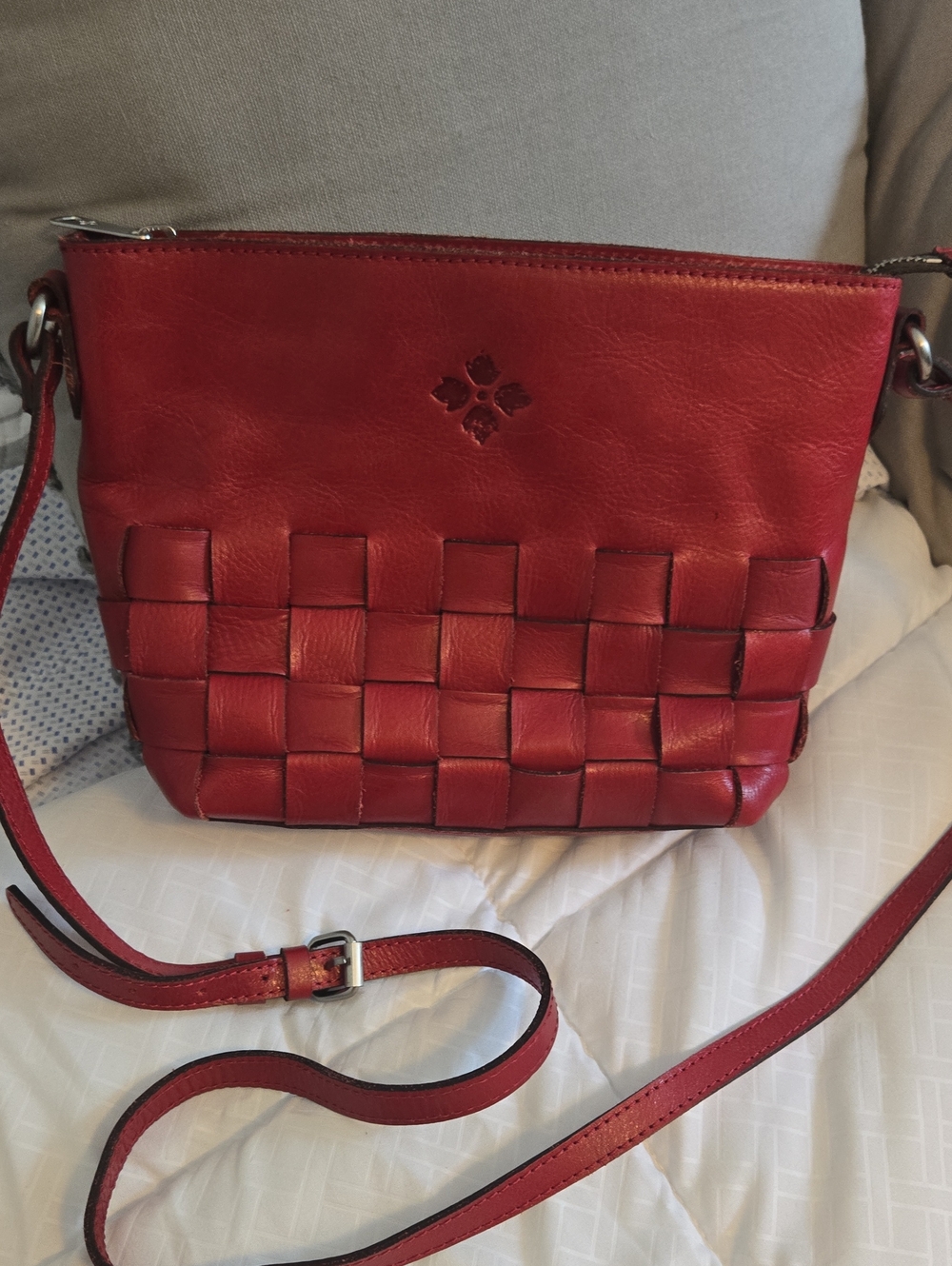 PATRICIA NASH Red Woven Leather Crossbody Bag - Classic Women's Shoulder Bag